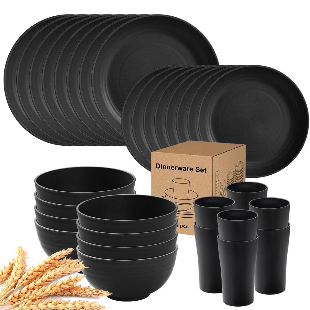 Eco-Friendly Wheat Straw 24-Piece Dinnerware Set: Plates, Bowls, Cups & Cutlery