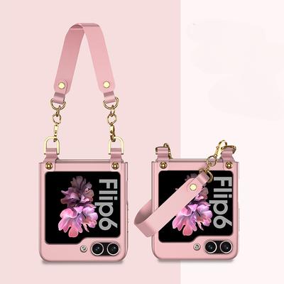 Handyhülle mit Handschlaufe und Kette für Samsung Galaxy Z Flip 6 5 4 3 Flip6 Flip5 Flip4 Flip3 5G Kunststoff-Hartschalenabdeckung