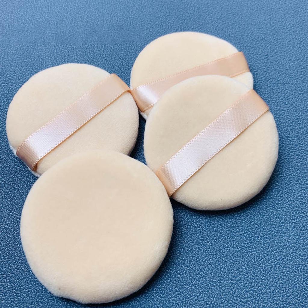 10pcs Powder Puff Cotton Cosmetic Face Makeup Powder Puffs Pads With Ribbon For Loose And Foundation 2.36 Inch