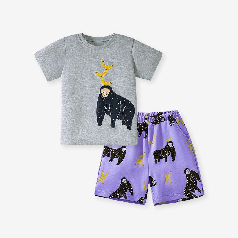 Children s Clothing Factory Directly Supplies European and American Girls Short-Sleeved Suits, Summer Cartoon Patch Embroidery Children s Suits 2045 7Y (140cm)