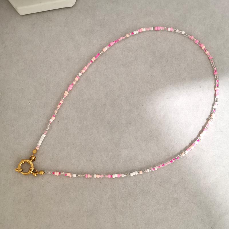 Imitation Pearl Necklace Women Choker Seed Beads Rainbow Stainless Steel Clasp Sailor Buckle Base Chain Gold Color Boho