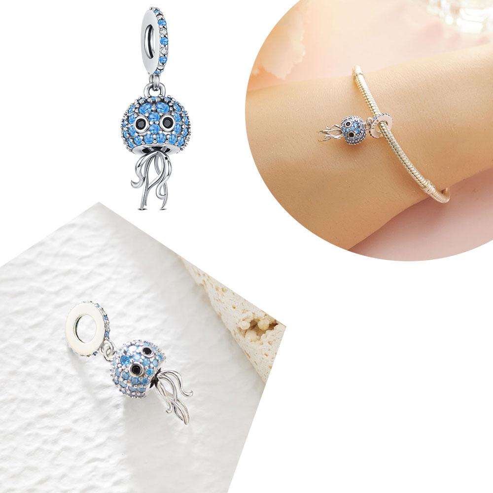925 Silver Animal Charm Cartoon Cute gecko octopus Bead Fit Bracelet Diy For Women Original Dangle Pendant Mother's Day Gift