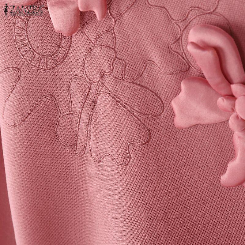 ZANZEA Women Casual Round Neck Loose Long Sleeve Sweatshirt