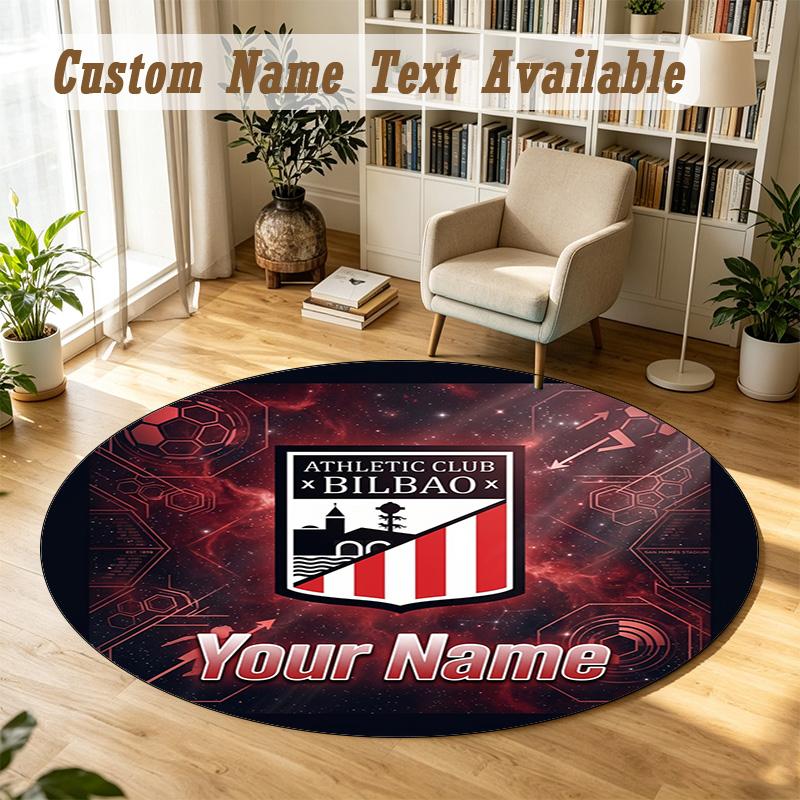 Round Rug Custom NameAthletic Bilbao Football Pattern Non Slip Carpet Home Floor Decor