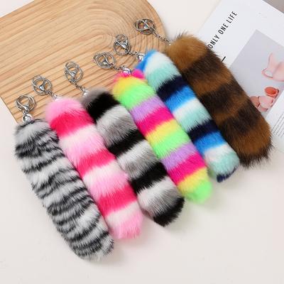 Women Girls Artificial Fur Fashion Key Rings Holders Pendant Multiple Colors Furry Simulated Fox Tail Creative Gift Accessories