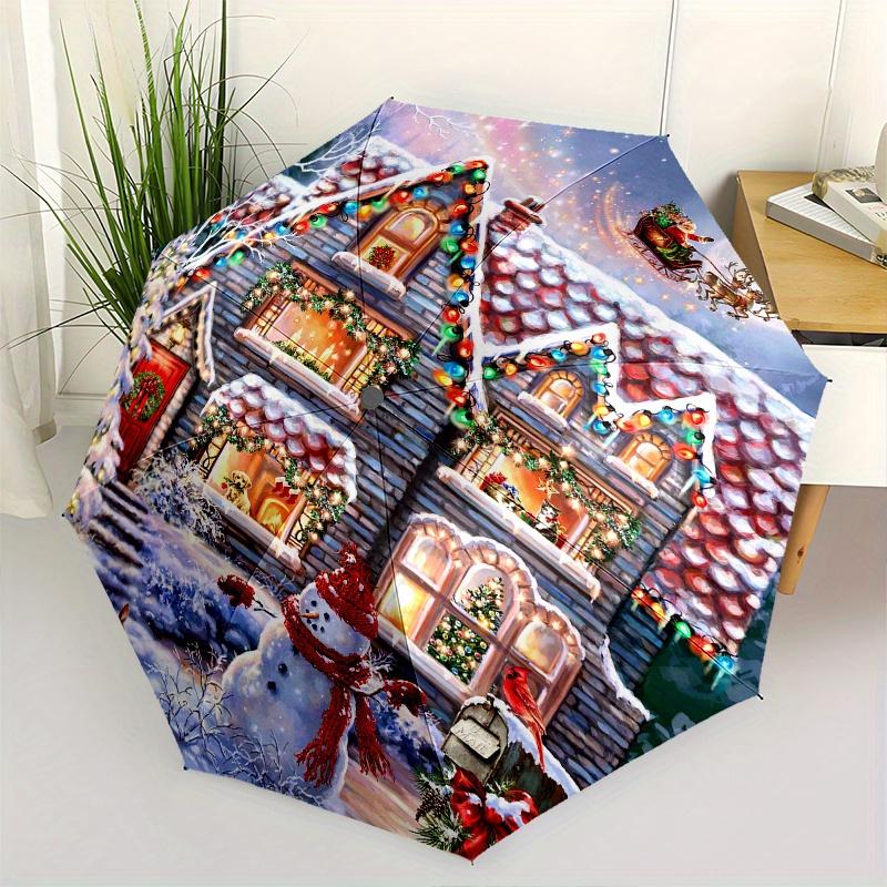 

Christmas, Winter Wonderland Theme 8 Bone Hand Automatic Folding Umbrella, Compact and Portable Design, A Perfect Gift for Birthday, Christm