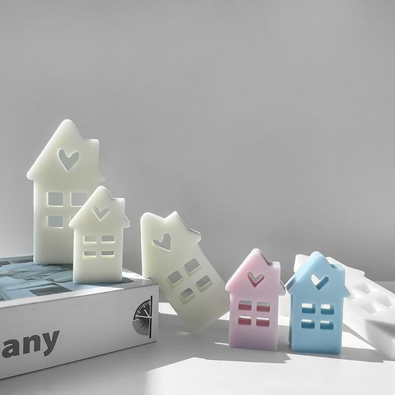 House Shape Candle Mold Heart Resin Mold for Candle Gypsum Ornament Silicone Mould Home Decorations Valentines Day Gift
