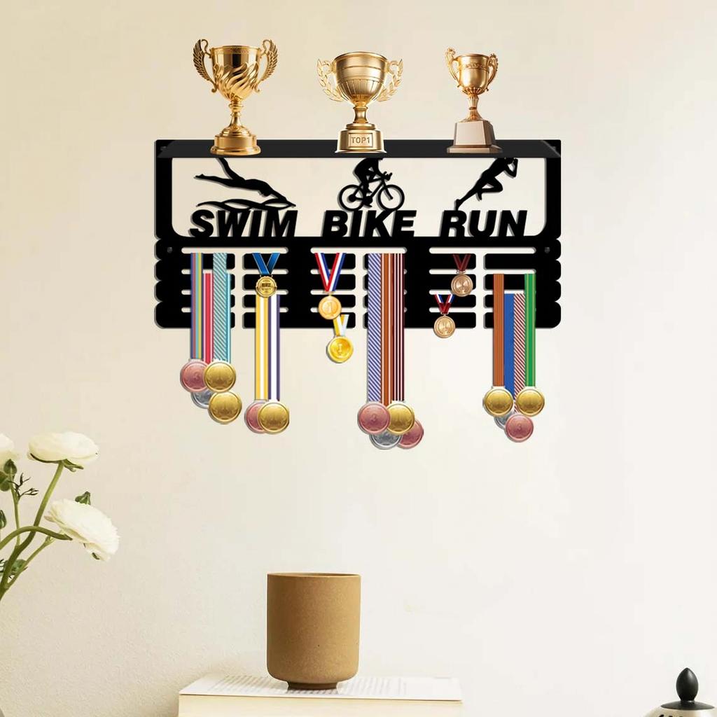 Wall Mounted Display Rack with Hooks for Awards and Medals