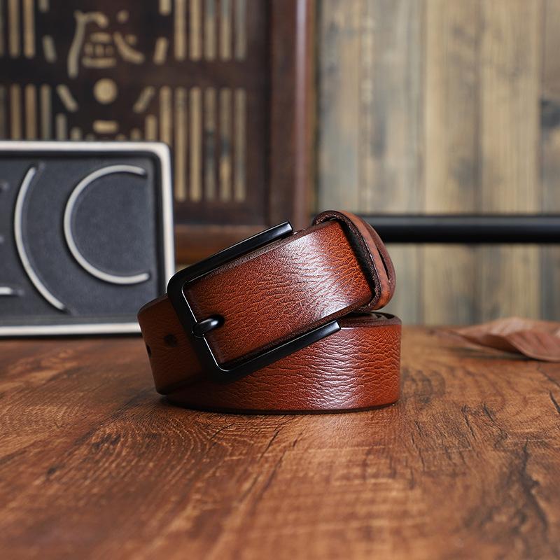 Men's Alloy Needle Buckle Head Layer Cowhide Belt, New Casual and Fashionable Versatile Leather Belt