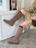Women's Long Boots, New Summer Stacking Boots, Heightened Khaki Pointed Boots