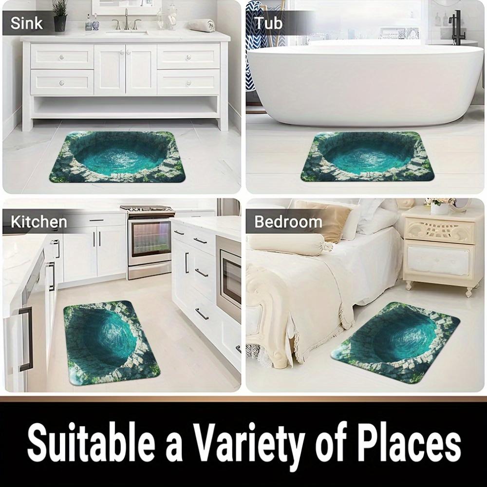 Antypoślizgowe Jasnoniebieskie Turkusowe Kamienne Maty Prysznicowe Ultra Cienkie Dywaniki Łazienkowe Chłonne Szybkoschnące Poliester z Wizualizacją 3D