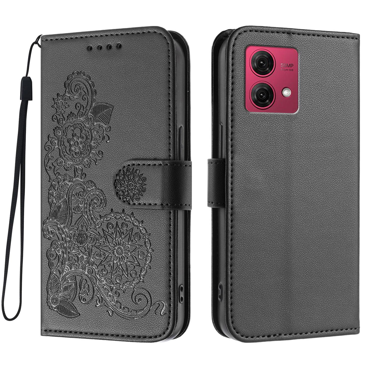 

For Motorola Moto G84 5G Phone Cases Mandala Flower Leather Wallet Mobile Cover with Strap Black