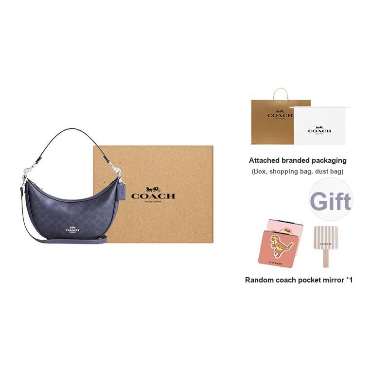 Coach Bolso de Hombro Aria 26 Logo Plateado Estampado de Perlas Piel Sintética Mediano para Mujer Azul Marino CCL27-SBLNV