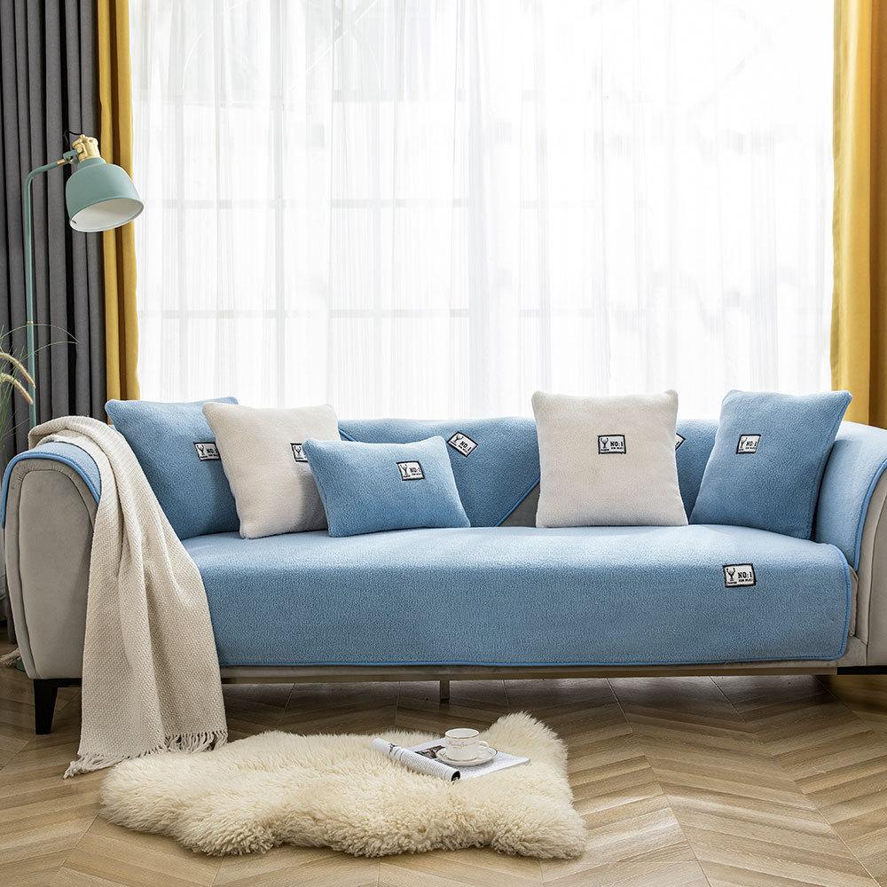 Almofada de Sofá Nórdica Simples Inverno Pele de Cordeiro Almofadas de Assento de Sofá Almofada de Lã Espessa Capa de Sofá de Couro Antiderrapante