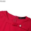 ZANZEA Women Casual Round Neck Solid Color 3/4 Sleeve Midi Dress