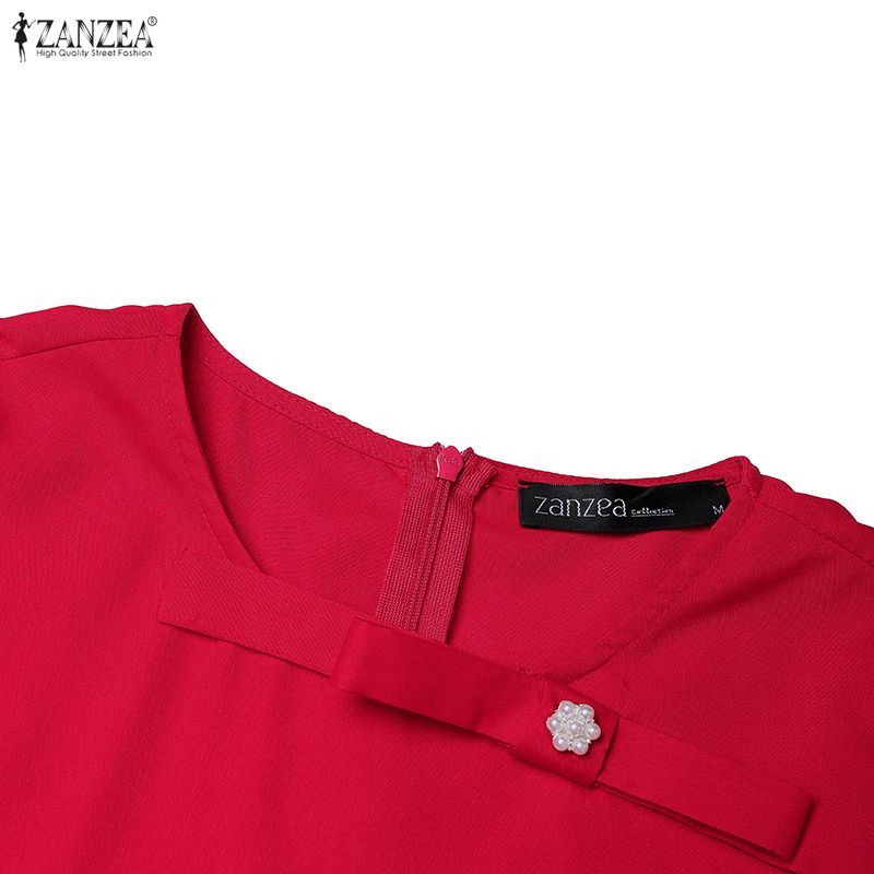 ZANZEA Women Casual Round Neck Solid Color 3/4 Sleeve Midi Dress