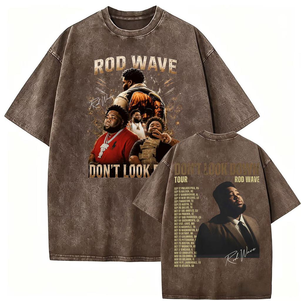 Rapper Rod Wave Don't Look Down Tour 2026 Vintage Washed T Shirts Men Women Fashion Casual Loose Short Sleeve T-shirt St2288