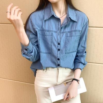 Retro Denim Shirt - Women's Spring 2024 Casual Turn-Down Collar Top