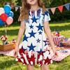 Girls Short Sleeve Dress with Pocket Independence Day Print Casual Comfortable Fit A-Line Skater Dress for Summer