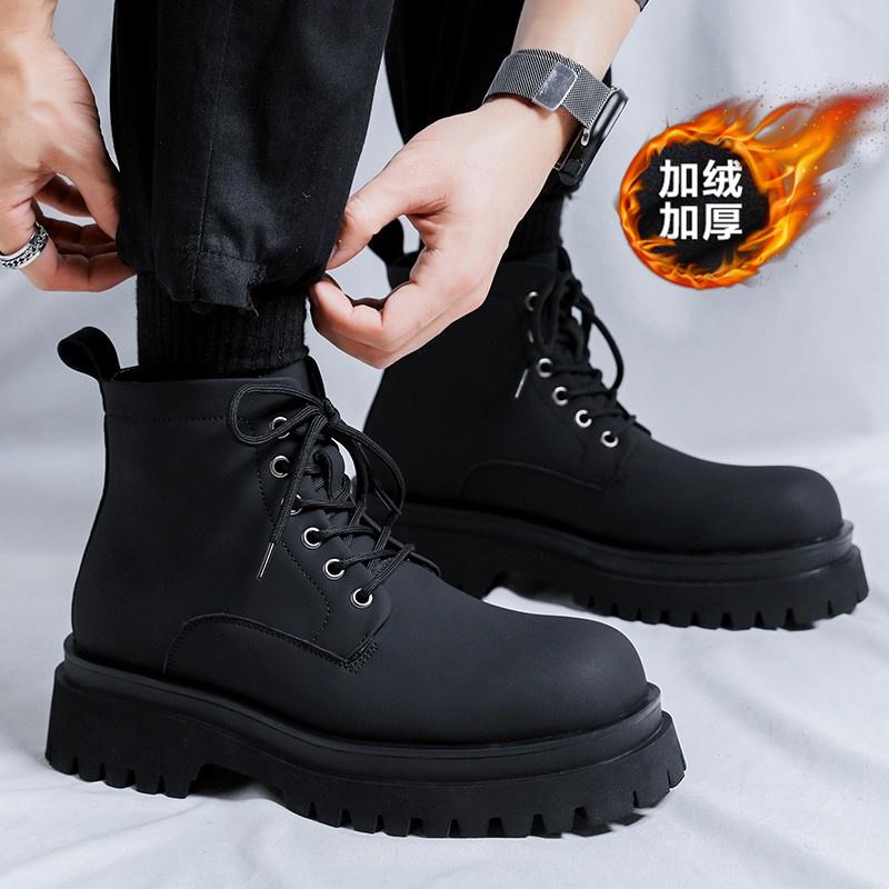 Thick-soled Martin boots winter new British style warm high-top leather shoes locomotive velvet boots leather boots