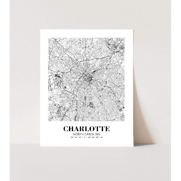 Eleville 8X10 Unframed Charlotte North Carolina City View Abstract Road Modern Map Art Print Poster Wall Office Home Decor Minimalist Line Art