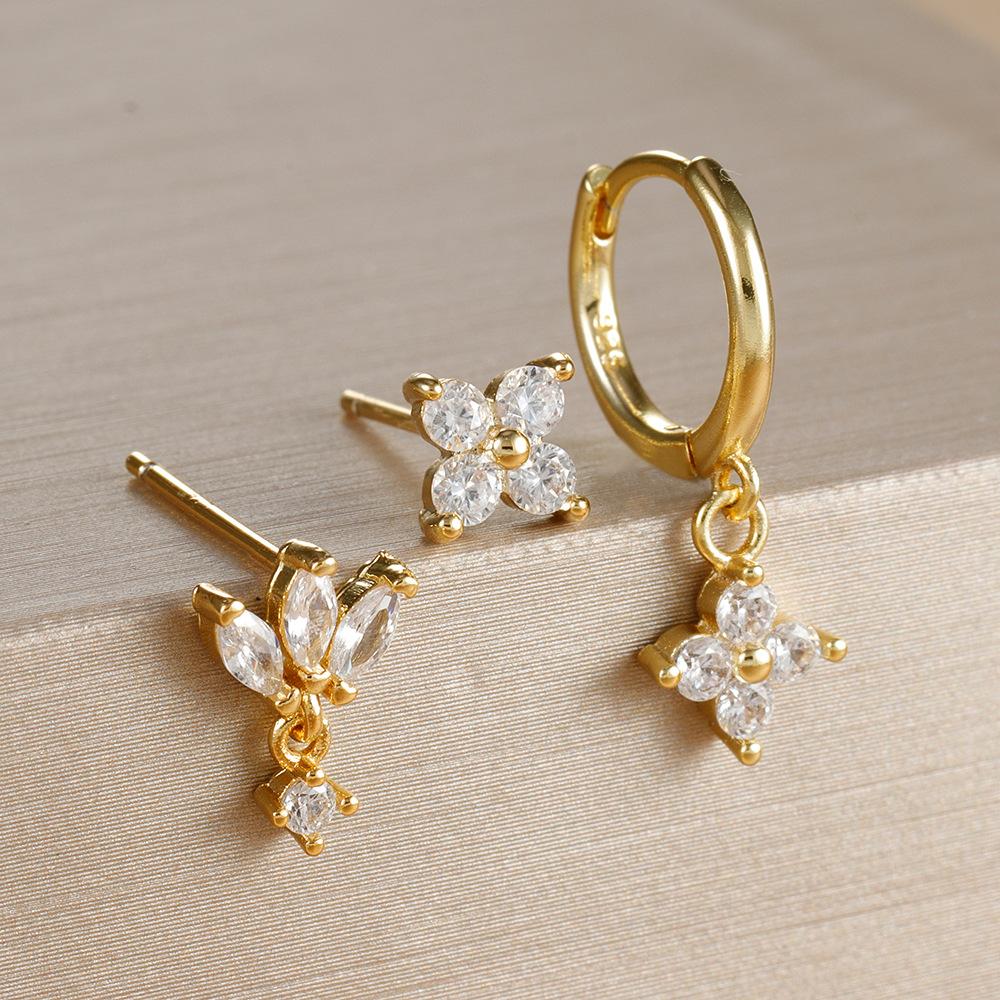 3-teiliges Modisches Orange Blau Zirkon Hängende Ohrringe Set für Damen Edelstahl Blume Dangle Ohrring Piercing Schmuck
