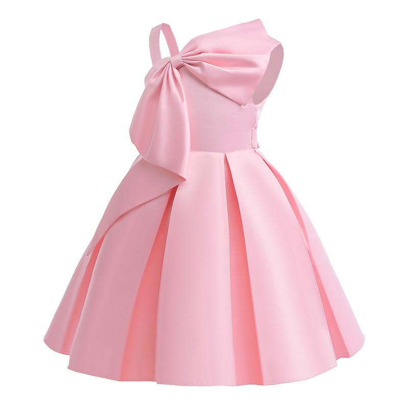 Girls One Shoulder Dress Solid Color Princess Party Kids 3-8 Years