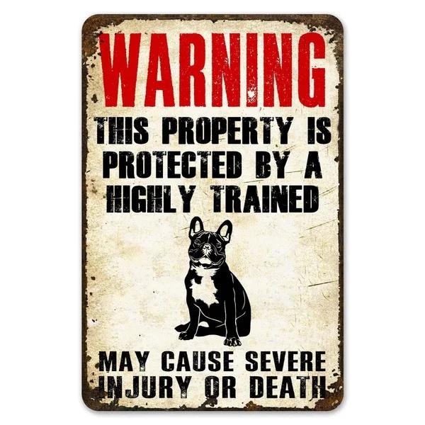 Warning This Property Is Protect By Labradoodle Dog Tin Sign Vintage Farm Decor Art Pet Lover Tin Metal Sign