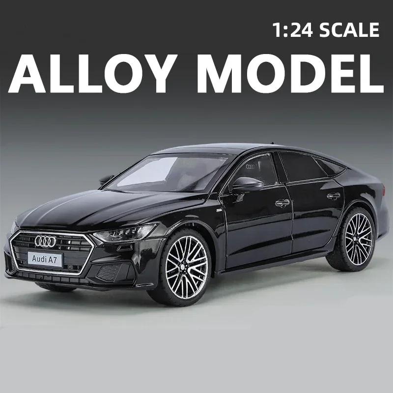 1:24 A7 Toy Car Model Diecast Alloy Vehicle Miniature Pull Back Sound & Light Doors Openable Collection Gift for Boy Kid