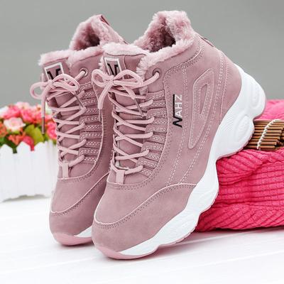 Baumwollschuhe Damen Winter Samt verdickt High-Top Schuhe Damenmode Freizeitschuhe Flachsohle Weiße Schuhe Studentinnen Plateau Sportschuhe