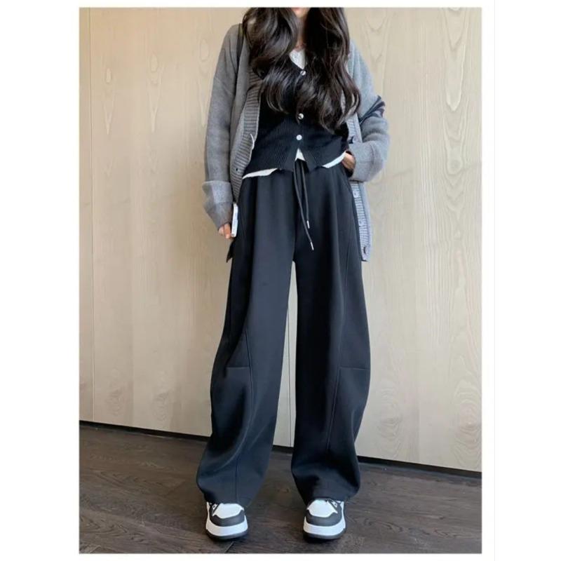 

Серые черные лейбл серповидные спортивные штаны осень и зима драпировка высокая посадка тонкие штаны-сабли универсальные утолщенные ленивые повседневные спортивные штаны S чёрный