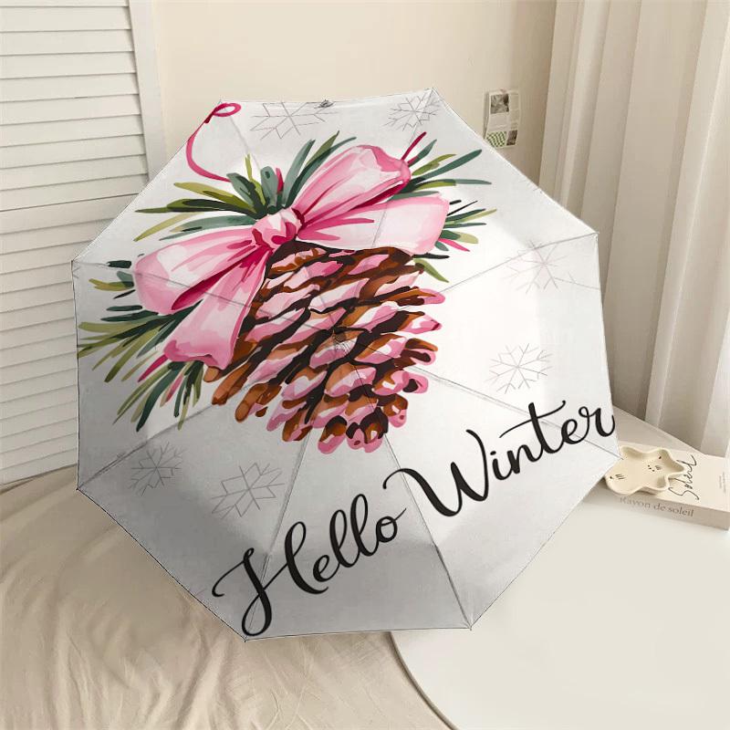 

1pc Pinecone Hello Winter Automatic Open/Close Umbrella Compact Folding Umbrella with 8-Rib Shaft for Women/Men, Portable Travel Umbrella,1220S