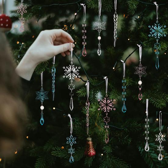 15 ks Akrylové ozdoby vločky Vločka a ledový krystal závěsná dekorace na vánoční stromek Průhledná zimní tématická řemeslná párty výslužka