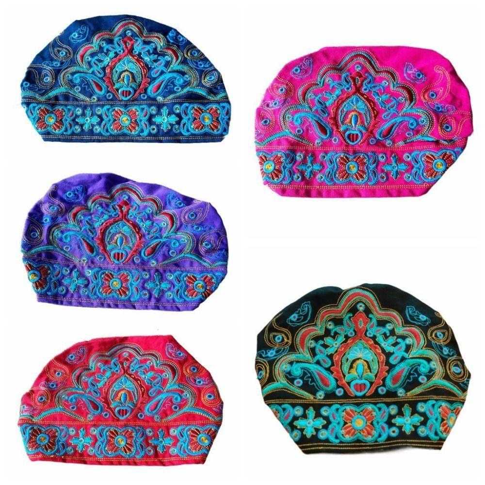 Ethnic Turban Hats Embroidery Headscarf Fashion Hair Cover Cap  for Women