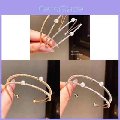 Minimalist Zircon Pearl Double Layer Bracelets For Women With Geometric Design