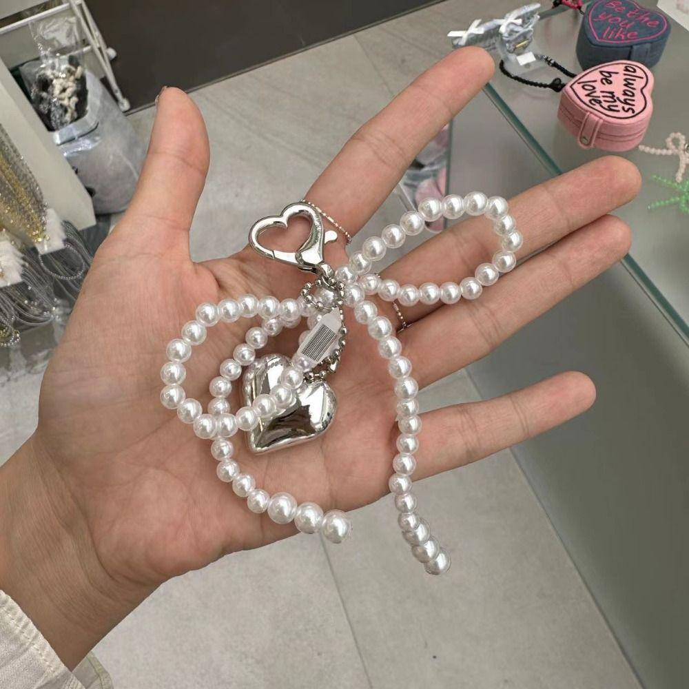 Phone Charms Heart Phone Chains Bag Pendant Pearl Bow Phone Charms Pendant  Bag Ornaments