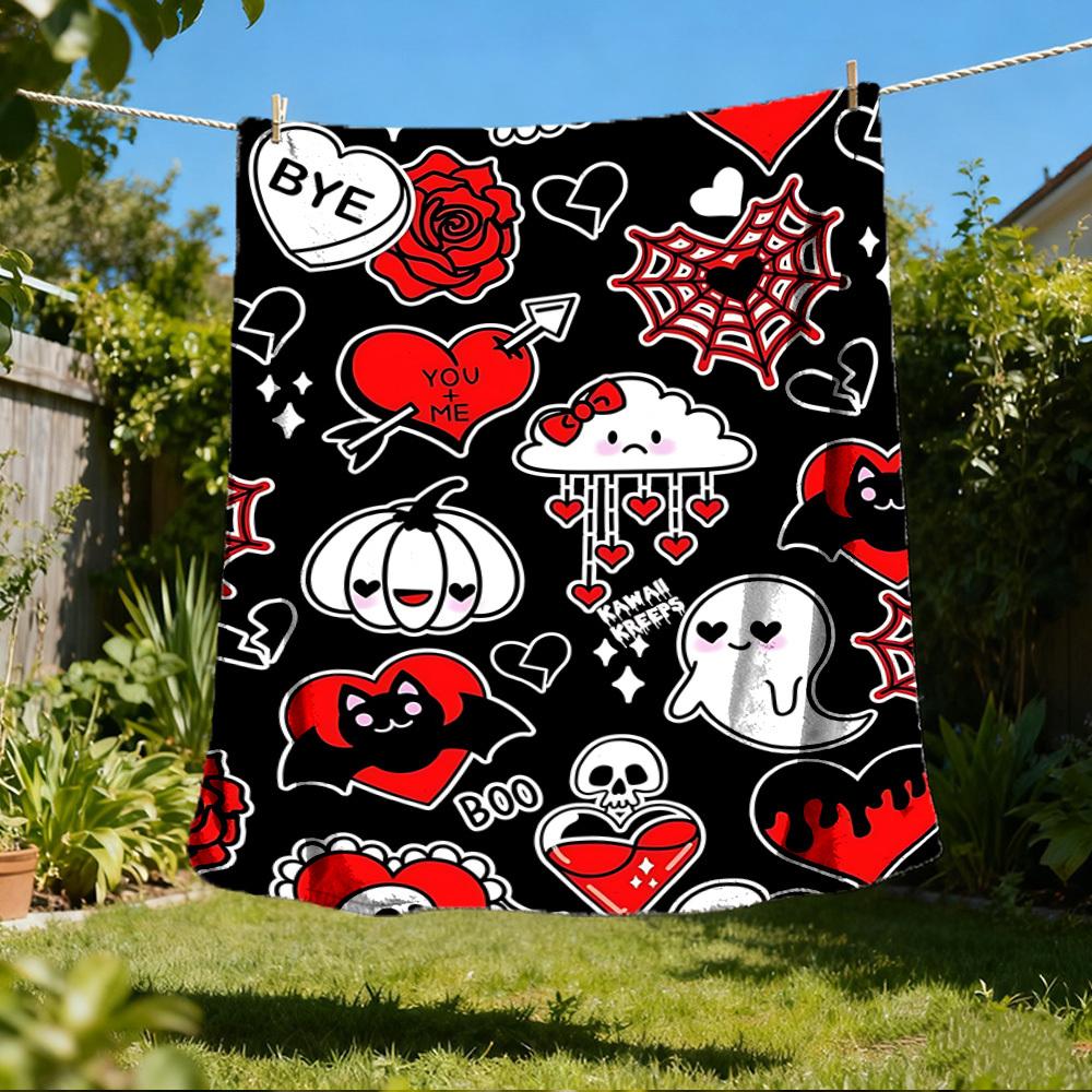 1pc Gothic Cute Design Print Outdoor Blanket, Lightweight Polyester, 80x120cm