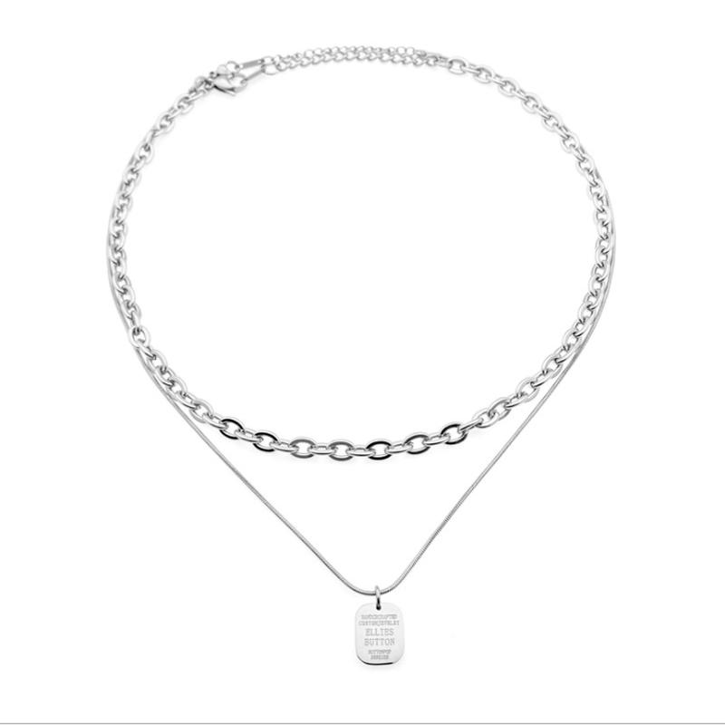 

Square Brand Letter Double Chain Necklace Female Fashion Stacking Necklace Personality Clavicle Chain Titanium Steel Stitching Tsuniro