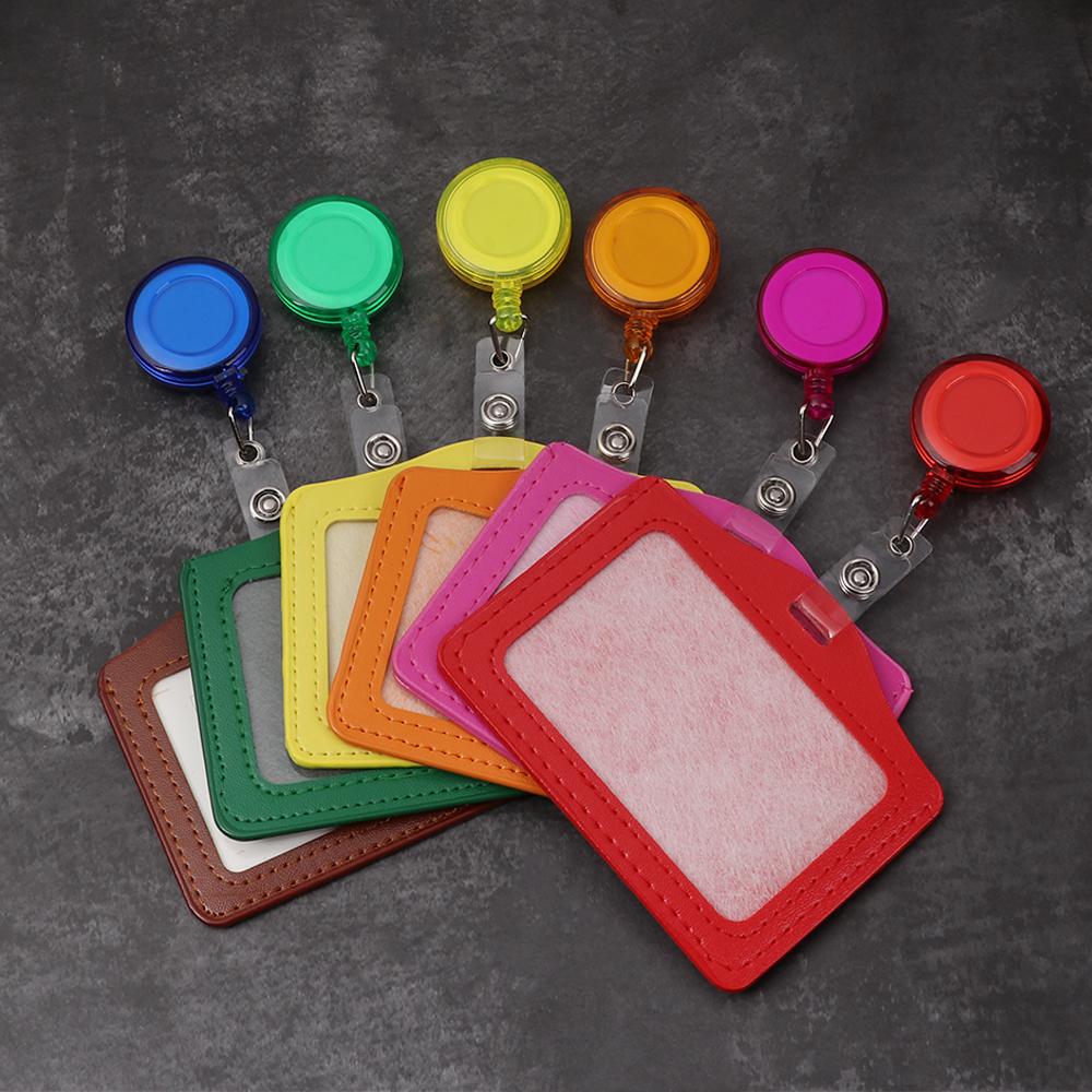 Bank Credit Card Holders Bus ID Identity Cards Case Multicolor Badge with Retractable Reel Work Card Cover PU Leather Cardholder