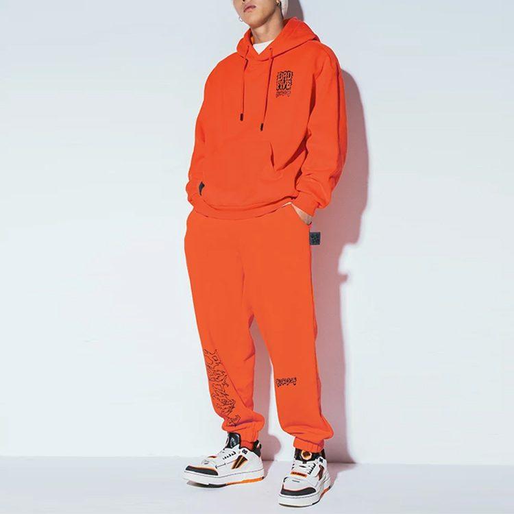 Li Ning BADFIVE Long An Youth Fleece Lined Thermal Loose Fit Elastic Cuff Knitted Sweatpants Men's Neon Flame Orange AKLRF27-6