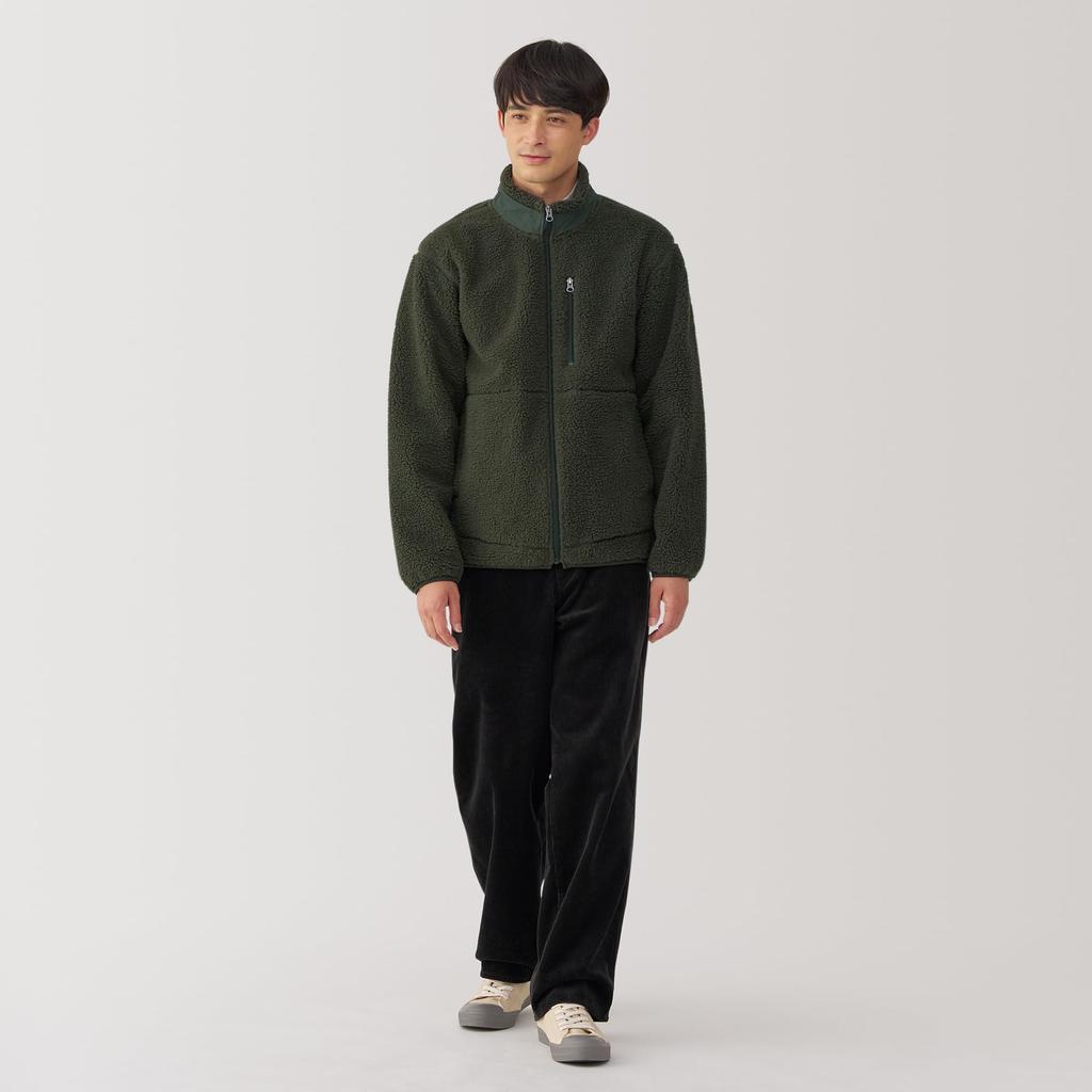 MUJI Men's Boa Fleece Jacket, Dark Green, Size S (AB1MWA4A)