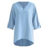 Women's European & American V-Neck Cotton-Linen Long Sleeve Button-Down Shirt - Autumn/Winter