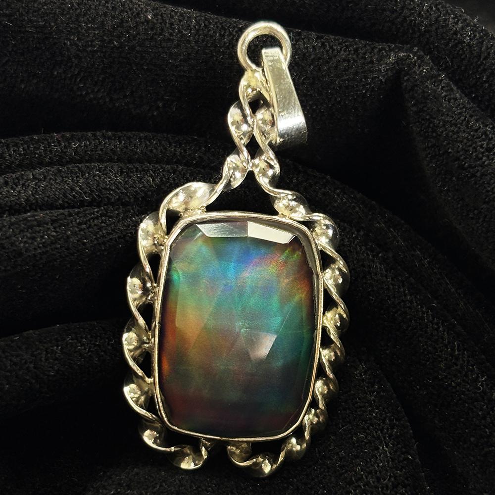 Natural Opal CERTIFIED 33 Ct 925 Sterling Silver Cushion Pendant Gift For Him