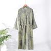 Women's Retro Jacquard Cotton Bathrobe: V-Neck Loungewear for Spring & Autumn, Kimono Sauna Suit