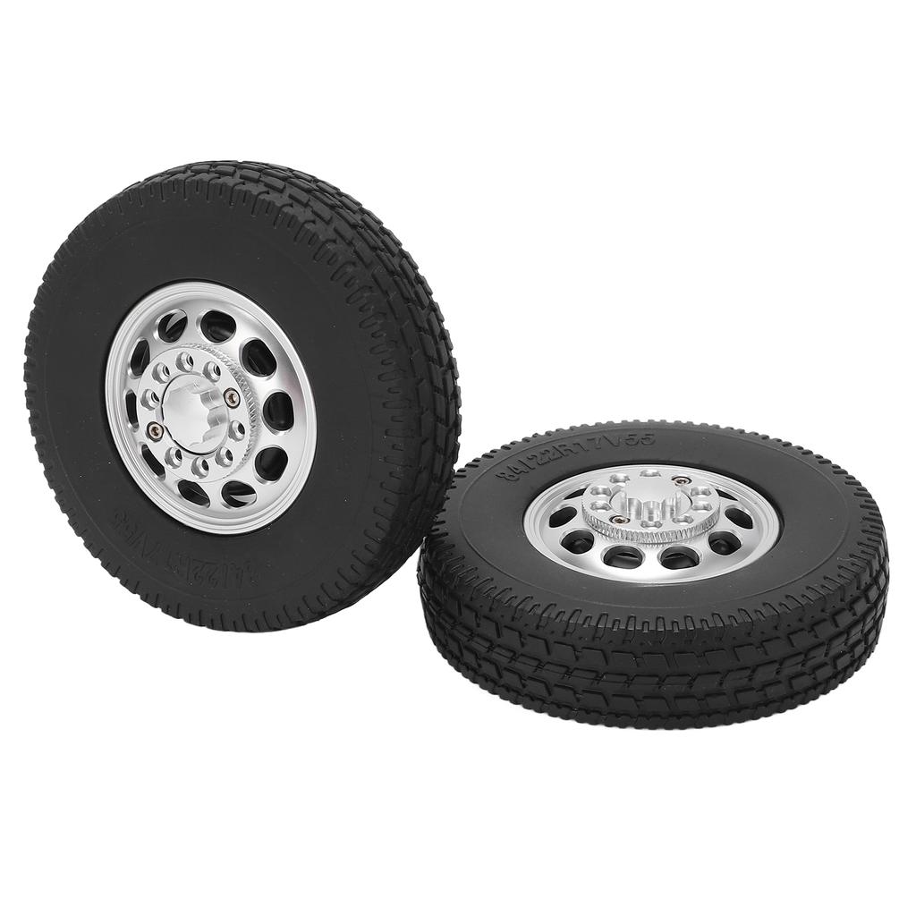 2Pcs RC Car Rubber Tire Aluminum Alloy Front Hub with Rubber Tires for Tamiya 1 14 Tractor Truck Front Wheel