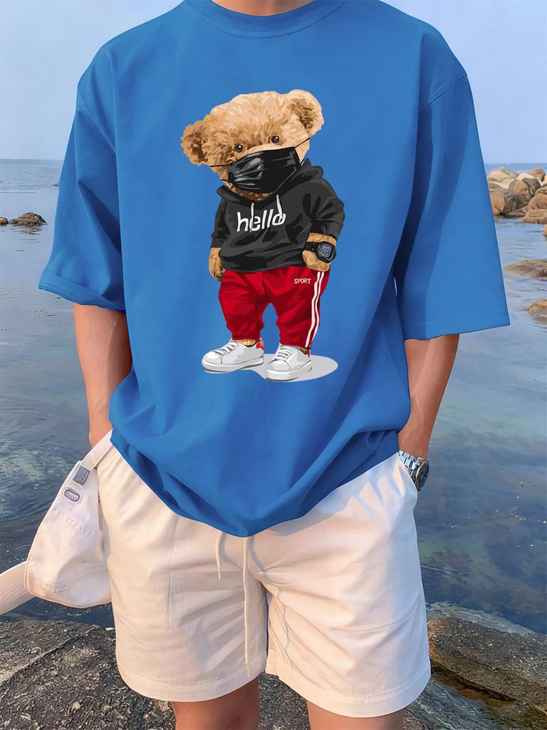 Sports Cartoon Bear Wearing Mask Prints TShirts Womens Summer Cotton Short Sleeve Tees ONeck Soft Loose Tops Casual Clothes