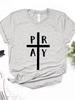 Pray Cross Jesus Print Women T Shirt Short Sleeve O Neck Loose Women Tshirt Ladies Fashion Tee Shirt Tops Clothes