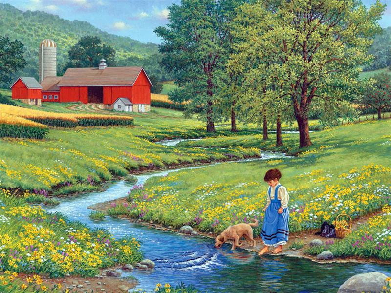 Kit de pictură cu diamante peisaj fermă 5D bricolaj broderie cu diamante punct de cruce primăvară strasuri mozaic decor