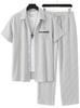 1116 New Solid Color Lapel Set, Men's Loose and Breathable Casual Two-piece Set for Beach Vacation