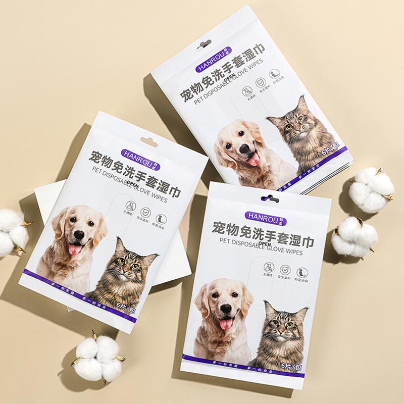 1-6Bag Pet Wipes Gloves Dog Clean Spa Leave-In Deodorizing Dry Cleaning Cat Wipes For Dogs And Cats, Bath Gloves, Cleaning Suppl